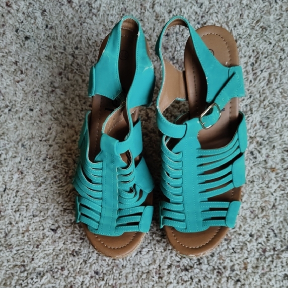 Deb Turquoise Strappy Wedges - Picture 4 of 6